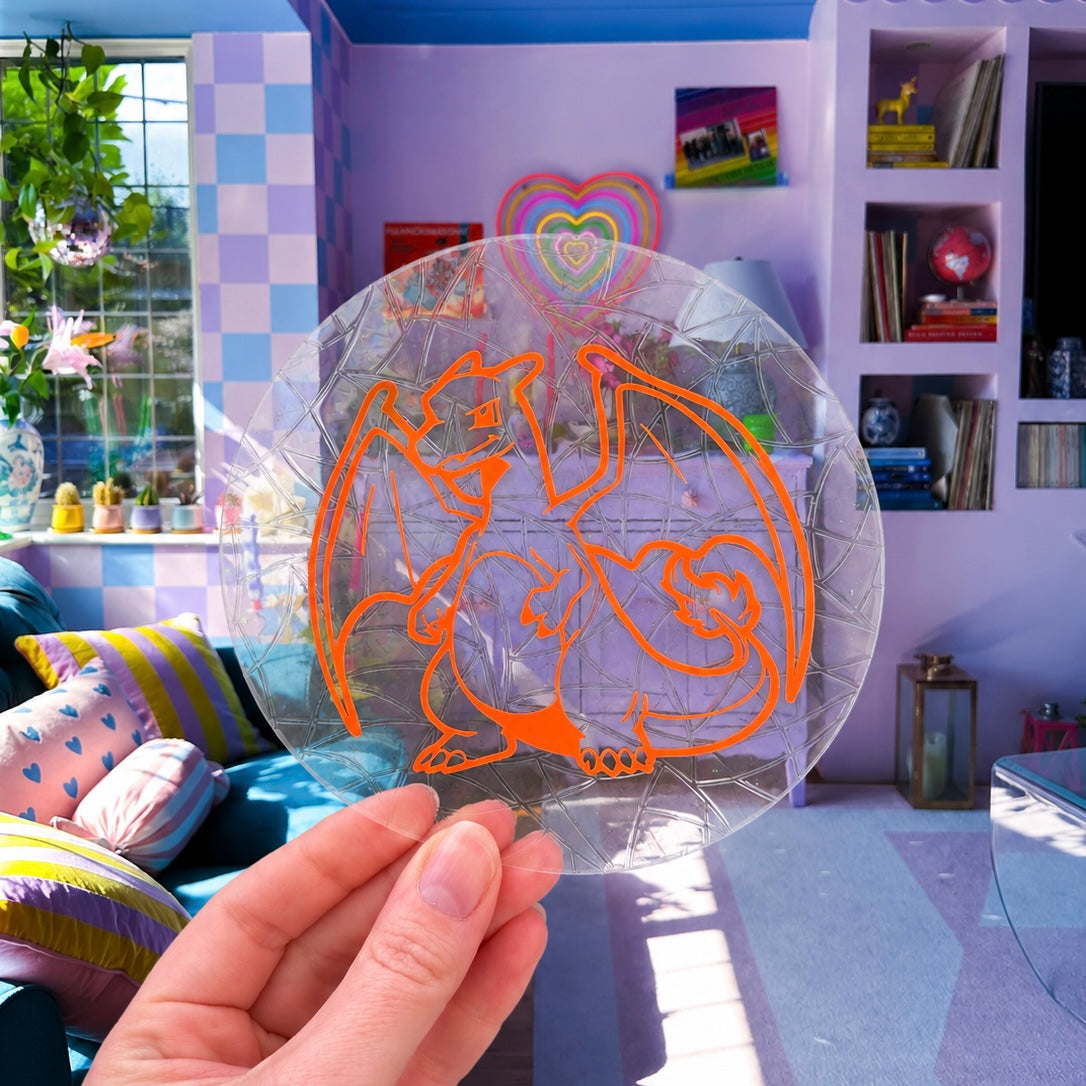 Pokémon Dracofeu 🌈 Suncatcher Sticker 🌈 Autocollant Magique Attrape-Soleil