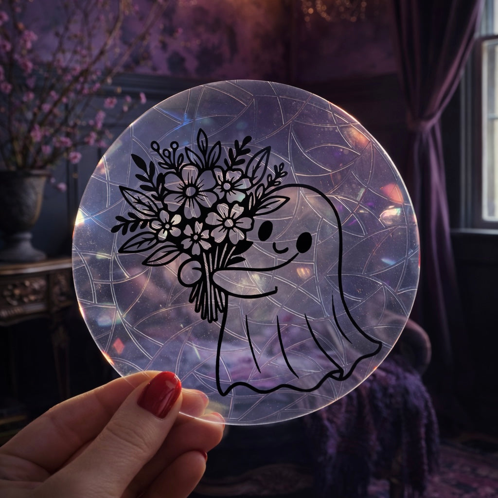Fantôme Bouquet de Fleurs 🌈 Suncatcher Sticker 🌈 Autocollant Magique Attrape-Soleil