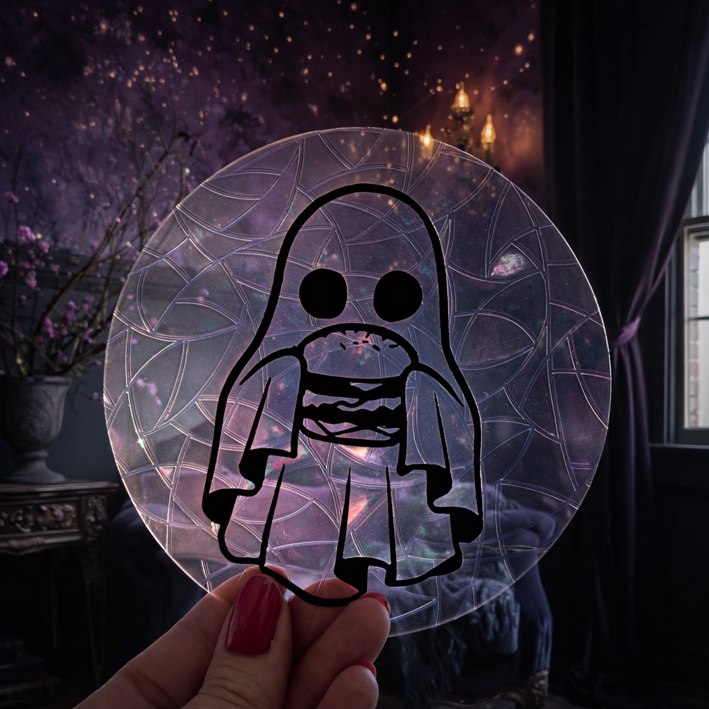 Fantôme Burger 🌈 Suncatcher Sticker 🌈 Autocollant Magique Attrape-Soleil