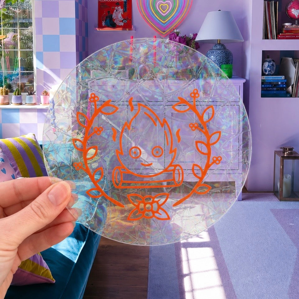 Calcifer Studio Ghibli 🌈 Suncatcher Sticker 🌈 Autocollant Magique Attrape-Soleil