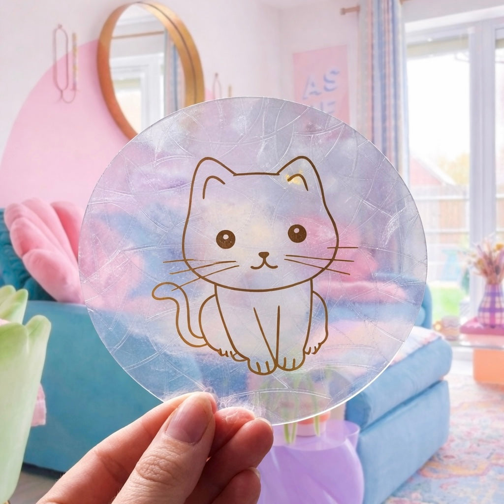 Chat Mignon 🌈 Suncatcher Sticker 🌈 Autocollant Magique Attrape-Soleil