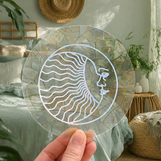 Croissant de lune mi soleil 🌈 Suncatcher Sticker 🌈 Autocollant Magique Attrape-Soleil