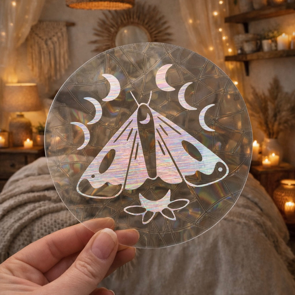 Papillon de nuit phases lunaire 🌈 Suncatcher Sticker 🌈 Autocollant Magique Attrape-Soleil