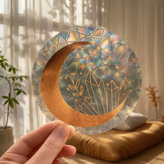 Lune et cristaux 🌈 Suncatcher Sticker 🌈 Autocollant Magique Attrape-Soleil