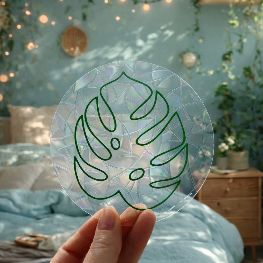 Feuille Monstera Vide 🌈 Suncatcher Sticker 🌈 Autocollant Magique Attrape-Soleil